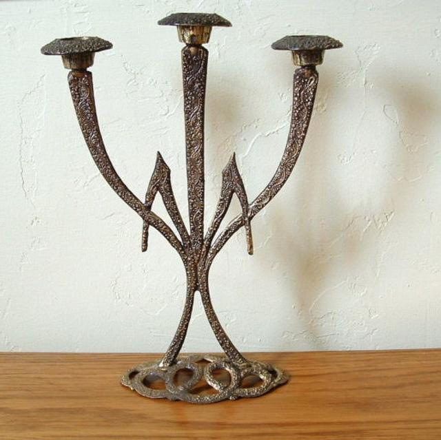 Vintage Brass Candelabra Brass Shabbat Candle Holder Judaica Sabbath Made in Israel Candlestick Holder