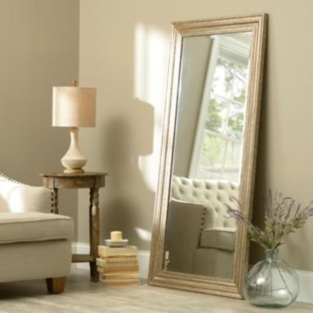 Antiqued Silver Framed Mirror, 32x65 in.