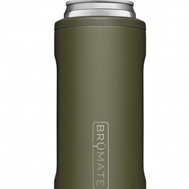 BrüMate Hopsulator Slim Double-walled Stainless Steel Insulated Can Cooler for 12 Oz Slim Cans (OD Green)