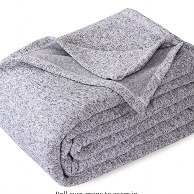 KAWAHOME Knit Blanket Lightweight Breathable Fuzzy Heather Jersey Thin Blanket for Couch Sofa Bed Queen Size 90 X 90 Inches Grey and White