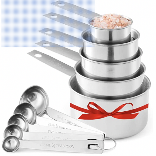 Stainless Steel Measuring Cups And Measuring Spoons 10-Piece Set, 5 Cups And 5 Spoons