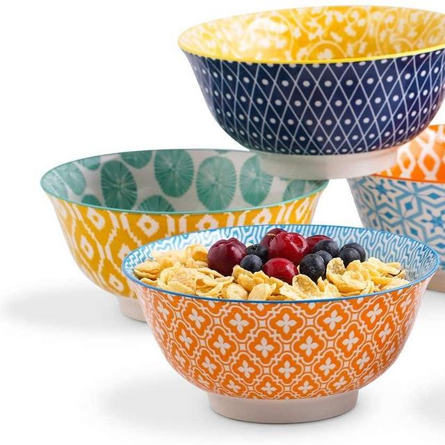 Selamica 7 inches Porcelain Bowls Set - Set of 6, ceramic bowls for Cereal, Soup, Salad and Pasta, Vintage Blue