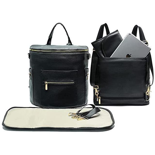 Leather Diaper Bag Backpack by Miss Fong, Backpack Diaper Bag with Changing Pad,Wipes Pouch,Diaper Bag Organizer,Stroller Straps and Insulated Pockets(Regular)