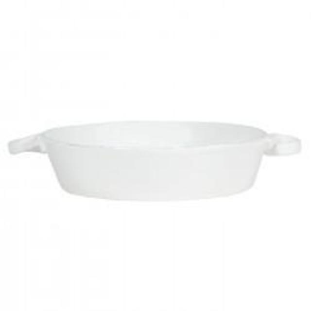 VIETRI LASTRA WHITE ROUND HANDLED BAKER