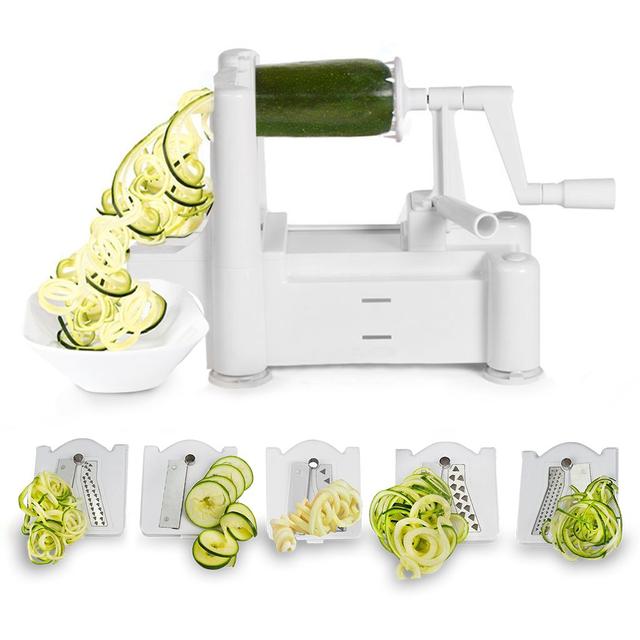 Spiralizer 5-Blade Vegetable Slicer, Strongest-and-Heaviest Duty, Best Veggie Pasta & Spaghetti Maker for Low Carb/Paleo/Gluten-Free Meals, With 3 Exclusive Recipe eBooks