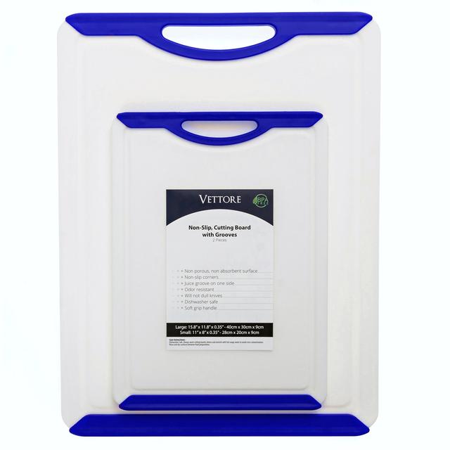 Vettore Non Slip Poly Cutting Board With Juice Groove Dishwasher Safe BPA Free Plastic FDA Approved Rubber Feet (Set of 2, Blue)