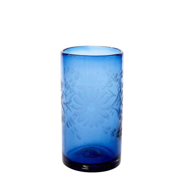 French Blue Tall Flower Glass