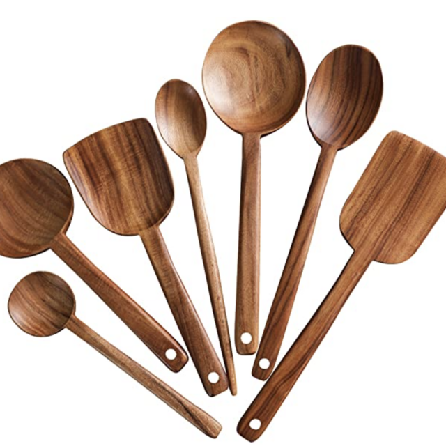 7pcs Long Handle Wooden Cooking Utensil Set Non-stick Pan Kitchen Tool,NAYAHOSE Wooden Cooking Spoons and Spatulas by UBae (7pcs Set)