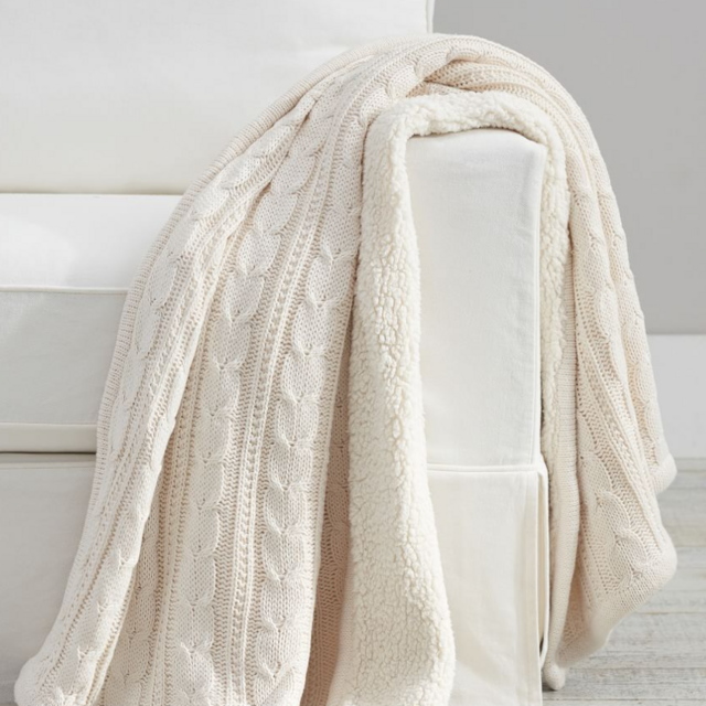 Pottery Barn Cozy Cable Knit Throw, 50 x 60", Ivory