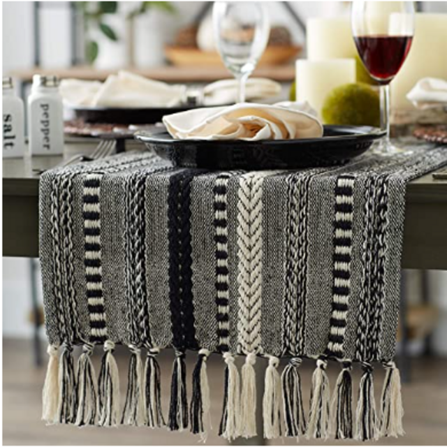 DII Farmhouse Braided Stripe Table Runner Collection, 15x72, Black