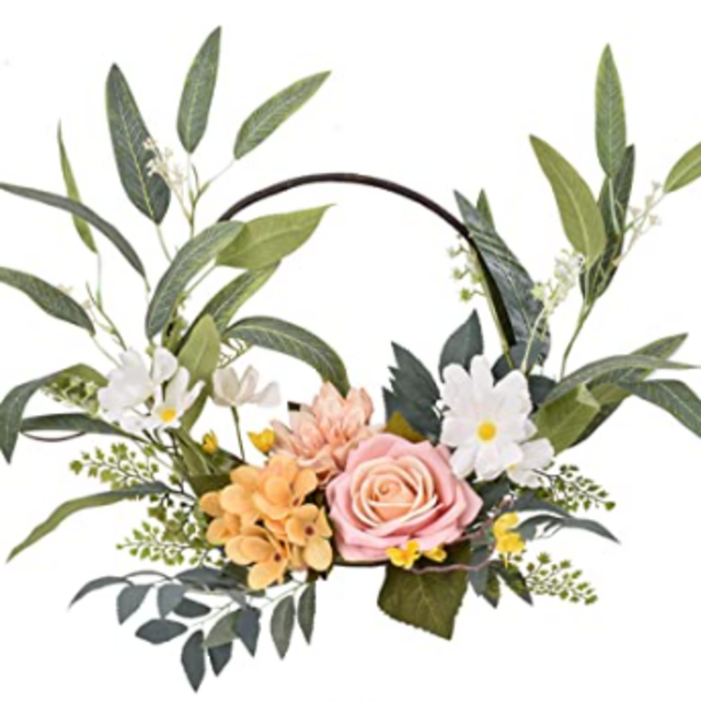 ALLHANA Summer Hydrangea Wreath for Front Door, 16-18 Inch Spring Door Wreaths with Yellow Rose Flowers, Eucalyptus Leaves Wreath for All Seasons Farmhouse Home Wall Window Decor