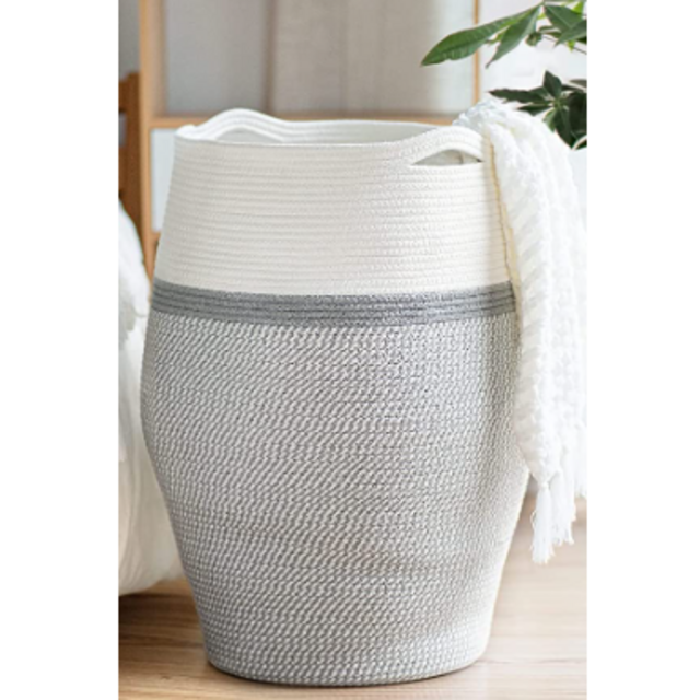 Goodpick Laundry Hamper | Dirty Clothes Hamper | Wicker Cotton Rope Tall Laundry Basket, Modern Curve Bucket Bedroom Decort 25.6" Height