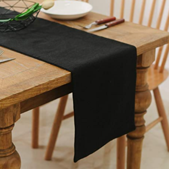 2 Piece Fabric in 1 Dinning Table Runner 12 x 72 Inches Farmhouse Kitchen Coffee Burlap Table Runner for Holiday Party, Black