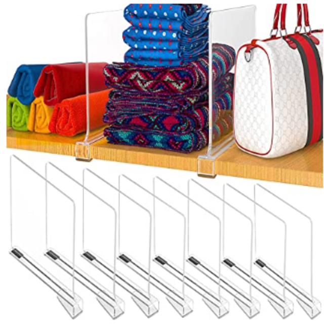 8 Pack Acrylic Shelf Dividers, Closet Shelves Organizer, Clear Shelf Dividers for Closets Organization, Acrylic Cabinet Dividers for Shelves, Acrylic Organizer Separator Purse Shelf for Office Kitchen
