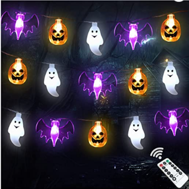 Halloween Lights, 16FT 30 LED 3D Pumpkin Bat Ghost Battery Operated String Lights with Timer - 8 Lighting Modes Fairy Lights for Home Door Window Porch Decor Indoor Outdoor Halloween Party Decorations