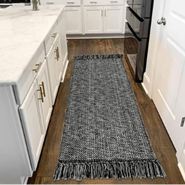 Collive Hallway Runner Rug, 2’ x 6’ Hand-Woven Reversible Washable Rug Runner, Black Cotton Modern Farmhouse Laundry Room Rug Long Carpet for Bathroom Sink Foyer Bedroom