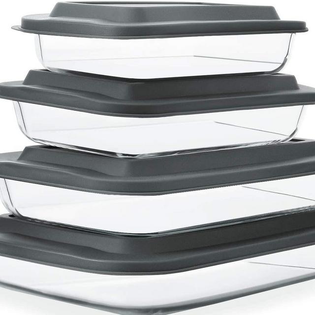 8-Piece Deep Glass Baking Dish Set with Plastic lids