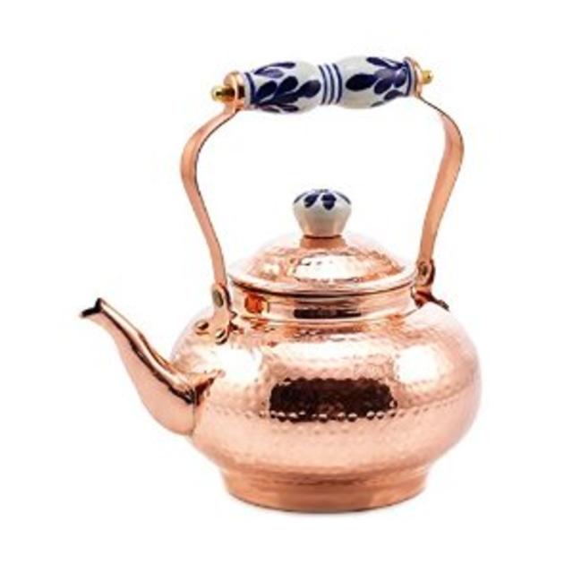 Old Dutch Solid Copper Hammered Tea Kettle with Ceramic Handle, 2 quart