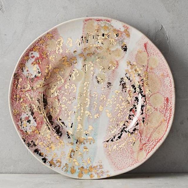 Gold Accent Dessert Plate - Coral