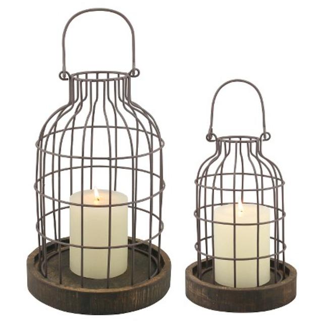 Set of 2 Weathered Metal Cloches with Wood Base