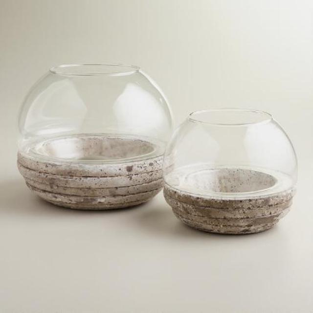 Round Glass and Cement Terrarium