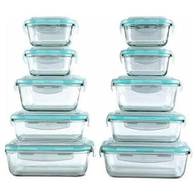 [20 Piece] Glass Food Storage Containers Set with Snap Lock Lids - Safe for Microwave, Oven, Dishwasher, Freezer - BPA Free - Airtight & Leakproof