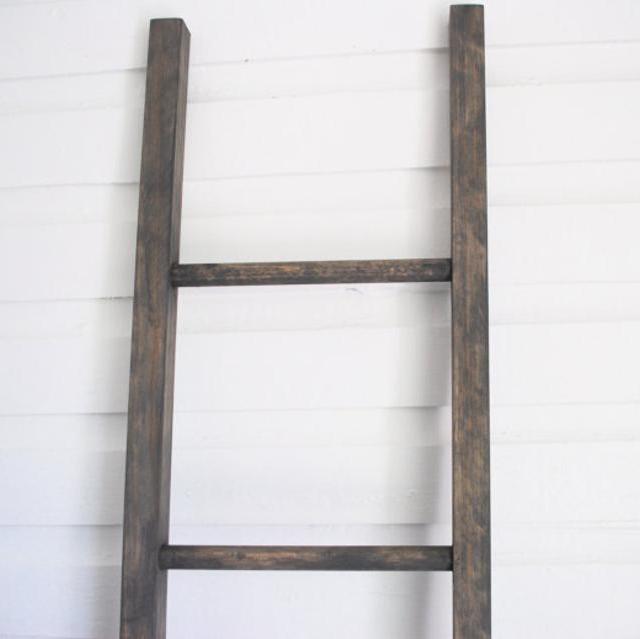 Classic Grey Wood Ladder with Distressing for a Vintage Look / 6 ft x 15 in