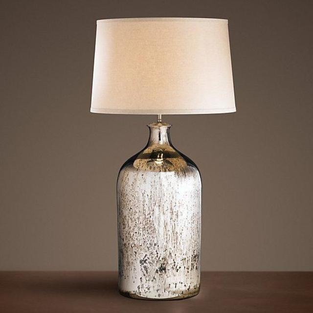 19th C. Vintage Mercury Glass Tall Table Lamp