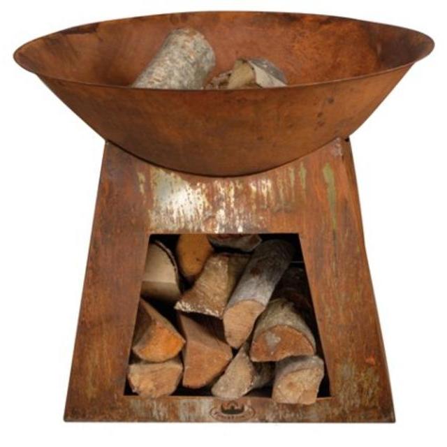 24" Fire Pit w/ Wood Storage, Rust