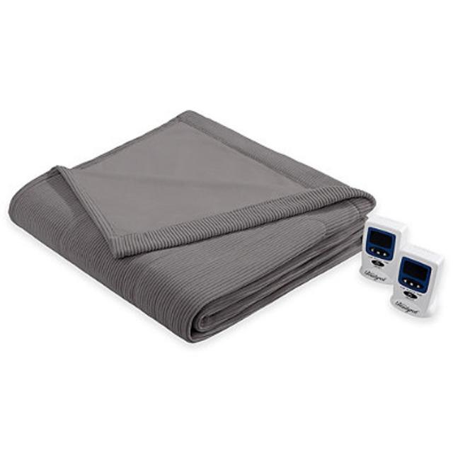 Beautyrest Ribbed Heated Microfleece Queen Heated Blanket in Grey