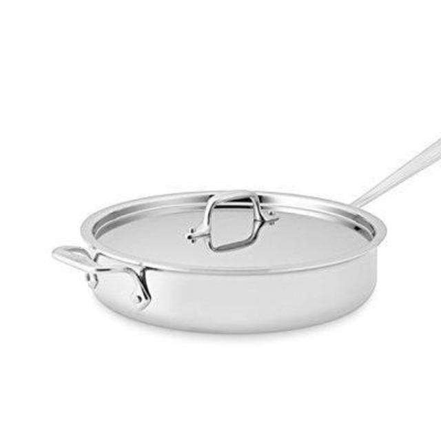 All-Clad 4403 Stainless Steel Tri-Ply Bonded Dishwasher Safe 3-Quart Saute Pan with Lid, Silver