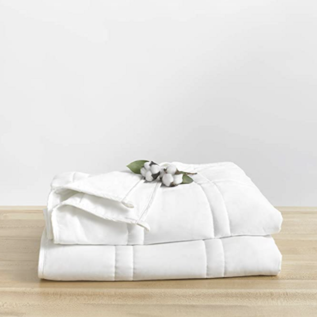 Soft 15lb Weighted Blanket, Heavy Cotton Quilted Blanket from Baloo in Pebble White Color, 60x80 inches