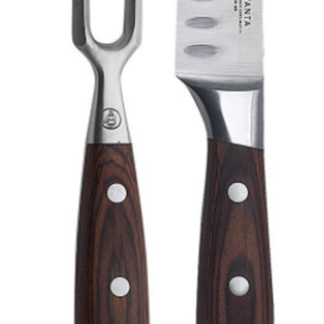Messermeister Avanta Pakkawood 2 Piece Kullenschliff Carving Knife and Fork Set, Brown