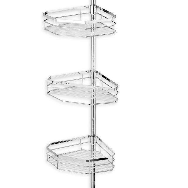 Oversized 3-Tier Pole Shower Caddy in Chromed Steel