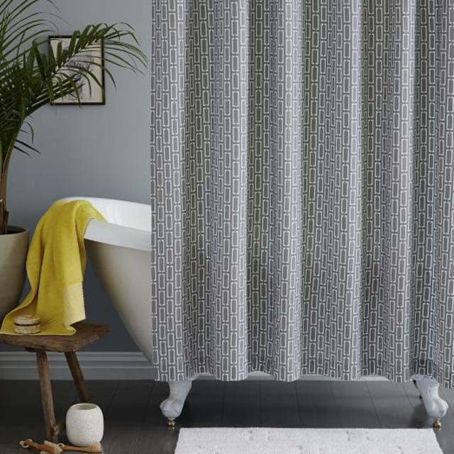 West Elm Mid-Century Bracket Geo Shower Curtain - Feather Gray