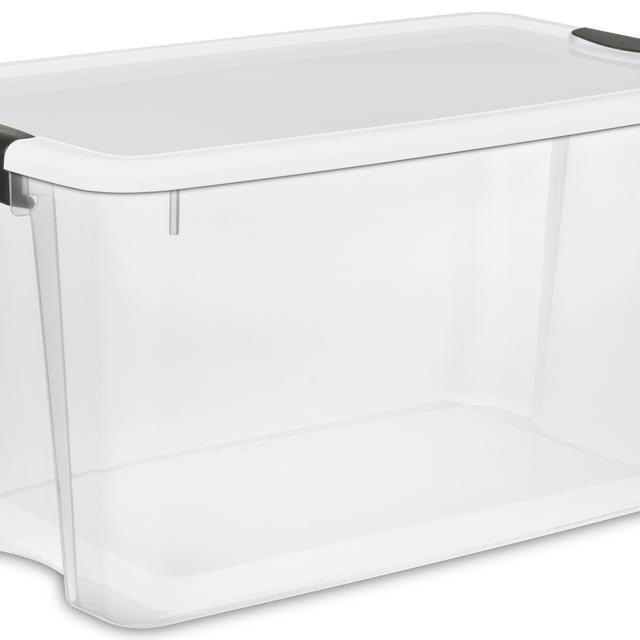 Sterilite 19889804 Storage Boxes,White Lid & Clear Base with Latches,70 Quart/66Liter,4-Pack