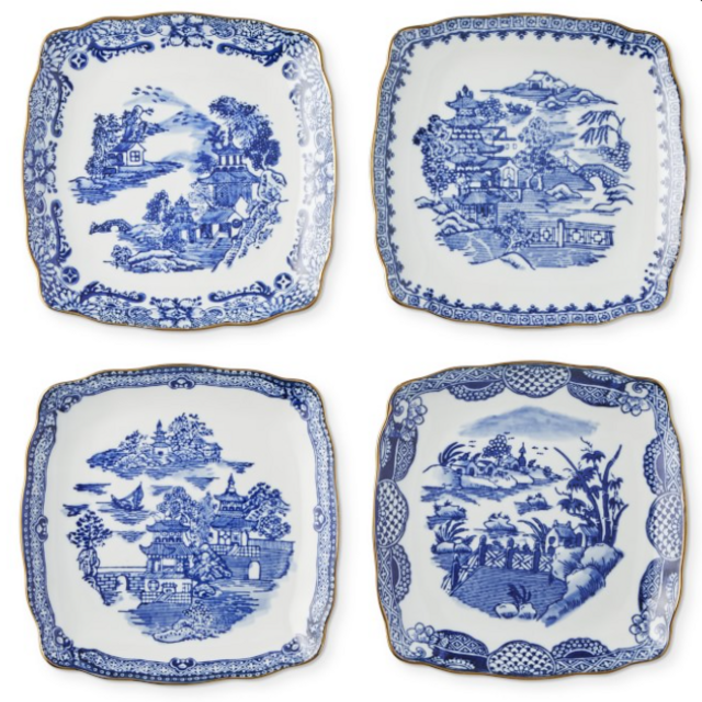 Blue Scenic Appetizer Plates, Set of 4