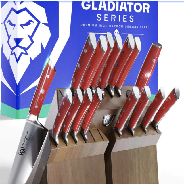 18-piece Colossal Knife Set with Block Red Handles | Gladiator Series | Knives NSF Certified | Dalstrong ©