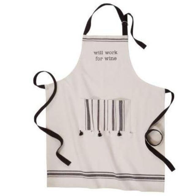 WILL WORK FOR WINE BLACK GRAINSACK APRON