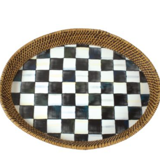 MacKenzie-Childs Courtly Check Rattan & Enamel Tray - Large