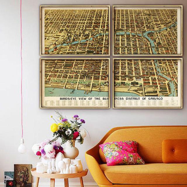 Map of Chicago (1898) Chicago map panoramic view up to 80x55" (200x140cm) Fits Ikea frames. XL perspective view. Bird's eye view