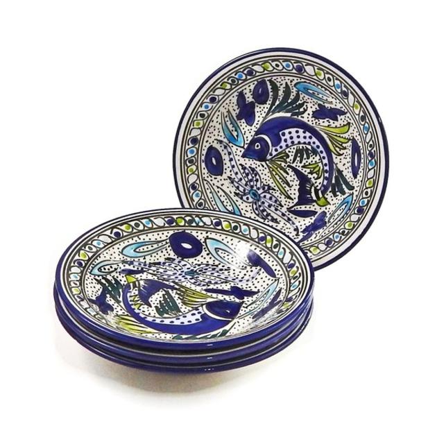Set of 4 Aqua Fish Pasta/ Salad Bowls (Tunisia)