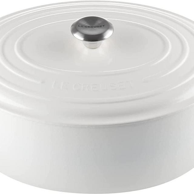 White Le Creuset Enameled Cast Iron Signature Oval Dutch Oven, 9.5 qt.