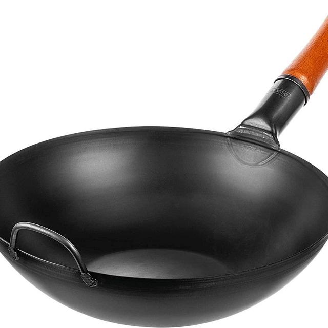 YOSUKATA Carbon Steel Wok Pan – 13.5 - Chinese Wok with Flat Bottom Pow Wok