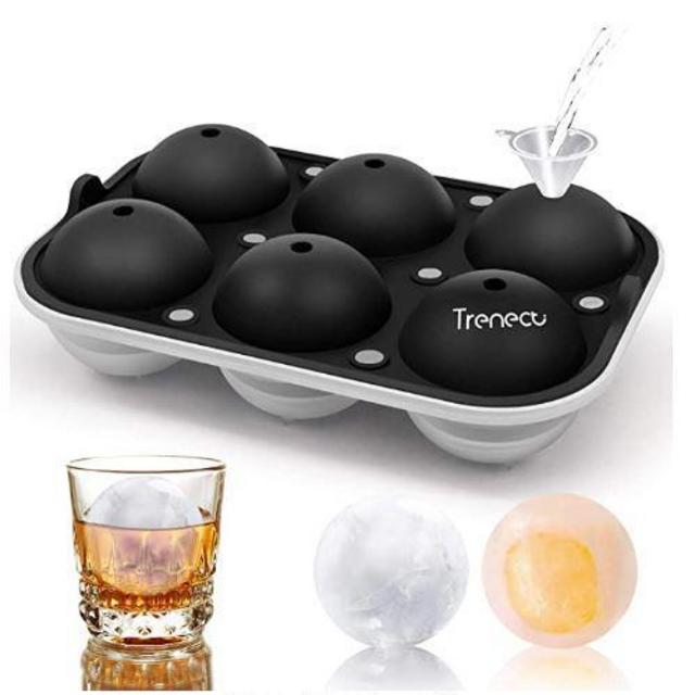 Trenect Large Ice Cube Trays, Ice Balls for Whiskey 2.5 Inch, Easy Release Silicone Ice cube Tray with lid, Novelty Round Ice Cube Mold for Cocktail, Coffee, No Side Leakage Ice Ball Maker (Black)