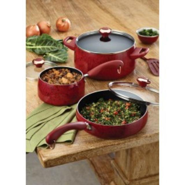 Paula Deen Collection Porcelain Nonstick 15-Piece Set, Red Speckle