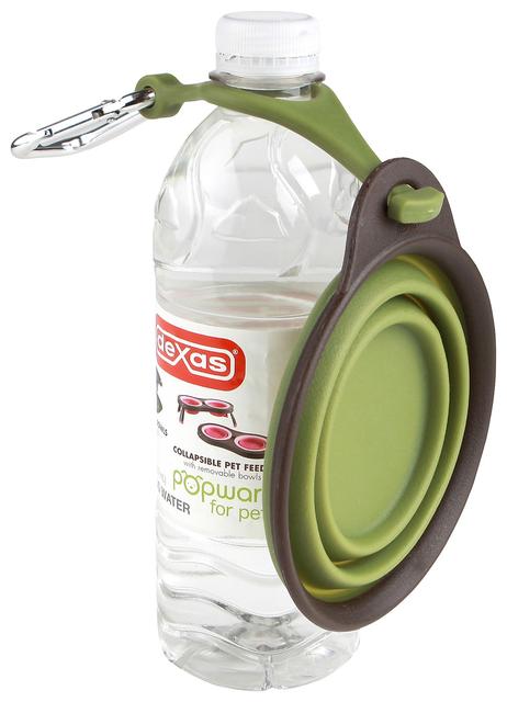 Popware for Pets Collapsible Travel Cup with Bottle Holder - Brown & Green