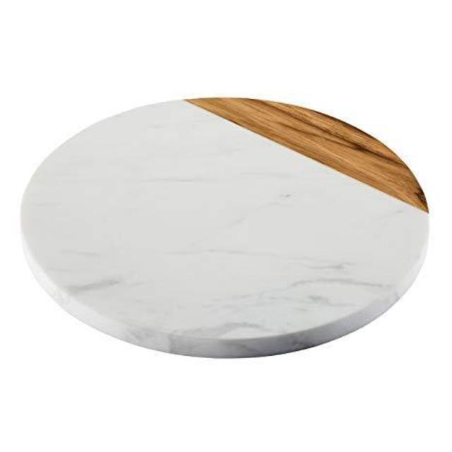 Anolon Pantryware 10-Inch Round Serving Board, Teak Wood w/ Marble