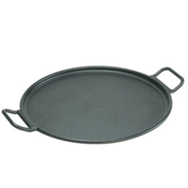 Lodge 14 Inch Cast Iron Baking Pan. Pre-Seasoned Round Baking Pan with Dual Loop Handles for Pizza or Baking