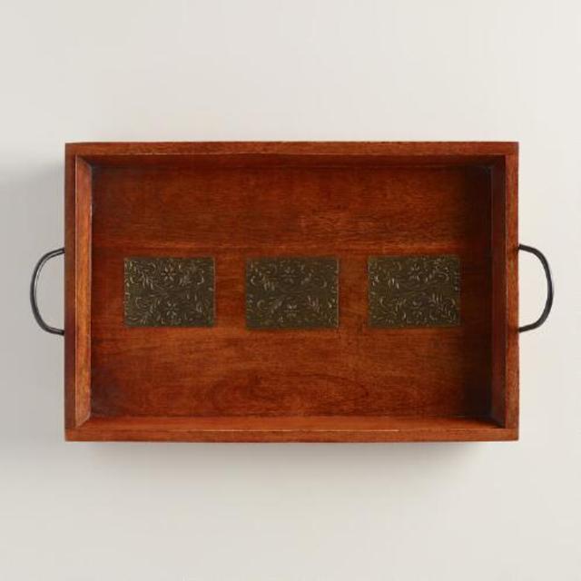 Rectangular Wood and Metal Embossed Tray